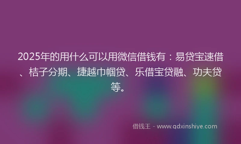 2025年的用什么可以用微信借钱有：易贷宝速借、桔子分期、捷越巾帼贷、乐借宝贷融、功夫贷等。