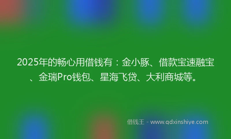 2025年的畅心用借钱有：金小豚、借款宝速融宝、金瑞Pro钱包、星海飞贷、大利商城等。