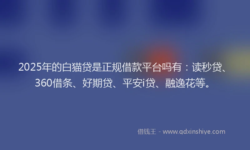 2025年的白猫贷是正规借款平台吗有：读秒贷、360借条、好期贷、平安i贷、融逸花等。