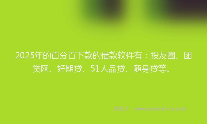 2025年的百分百下款的借款软件有：投友圈、团贷网、好期贷、51人品贷、随身贷等。