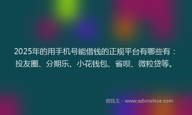 2025年的用手机号能借钱的正规平台有哪些有：投友圈、分期乐、小花钱包、省呗、微粒贷等。