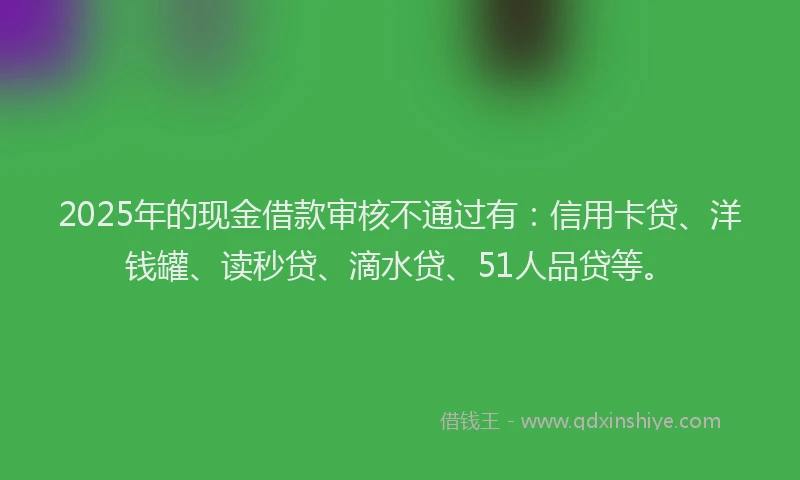 2025年的现金借款审核不通过有：信用卡贷、洋钱罐、读秒贷、滴水贷、51人品贷等。