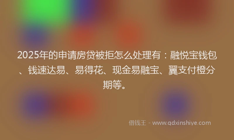 2025年的申请房贷被拒怎么处理有：融悦宝钱包、钱速达易、易得花、现金易融宝、翼支付橙分期等。