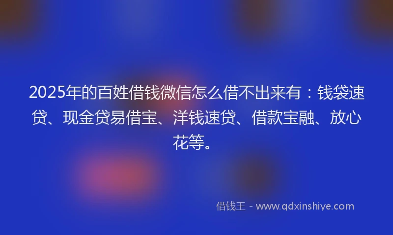 2025年的百姓借钱微信怎么借不出来有：钱袋速贷、现金贷易借宝、洋钱速贷、借款宝融、放心花等。