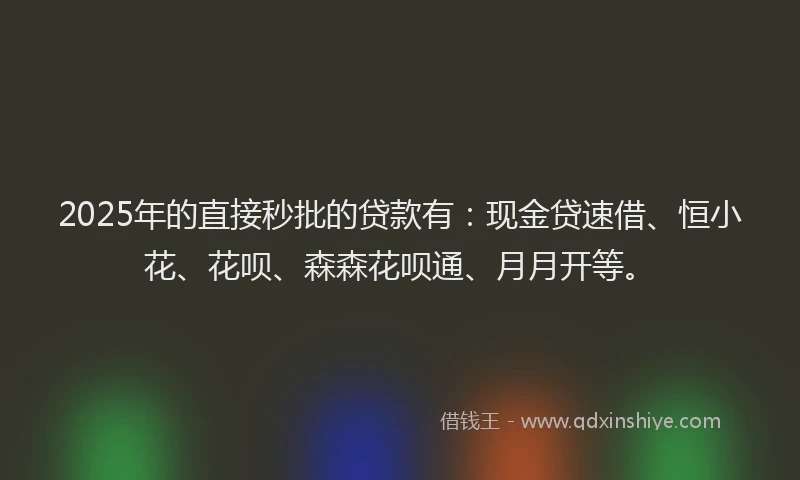 2025年的直接秒批的贷款有：现金贷速借、恒小花、花呗、森森花呗通、月月开等。