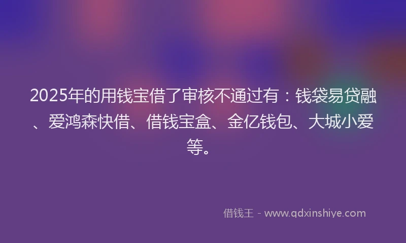 2025年的用钱宝借了审核不通过有：钱袋易贷融、爱鸿森快借、借钱宝盒、金亿钱包、大城小爱等。