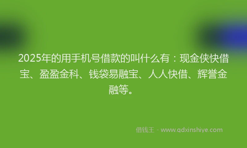 2025年的用手机号借款的叫什么有：现金侠快借宝、盈盈金科、钱袋易融宝、人人快借、辉誉金融等。