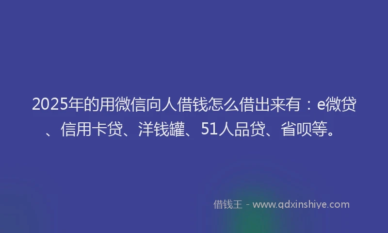 2025年的用微信向人借钱怎么借出来有：e微贷、信用卡贷、洋钱罐、51人品贷、省呗等。