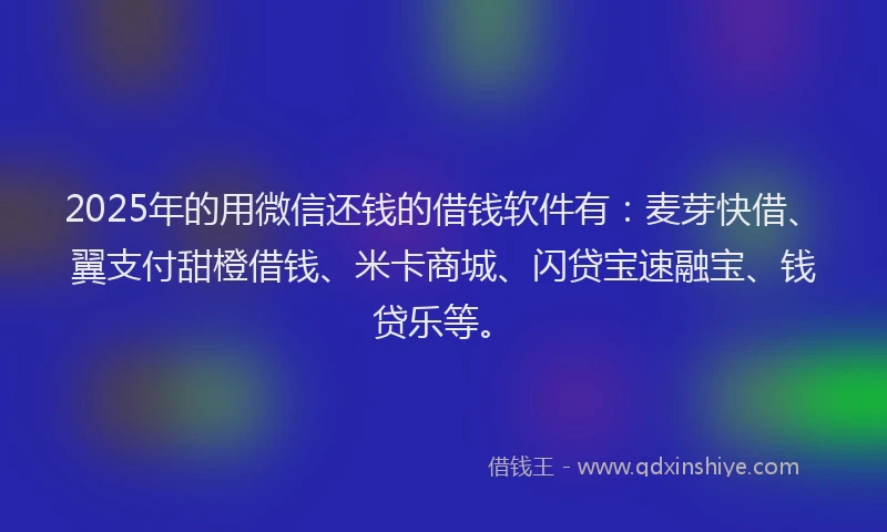 2025年的用微信还钱的借钱软件有：麦芽快借、翼支付甜橙借钱、米卡商城、闪贷宝速融宝、钱贷乐等。
