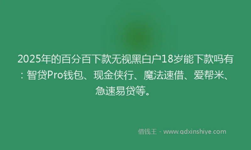 2025年的百分百下款无视黑白户18岁能下款吗有：智贷Pro钱包、现金侠行、魔法速借、爱帮米、急速易贷等。