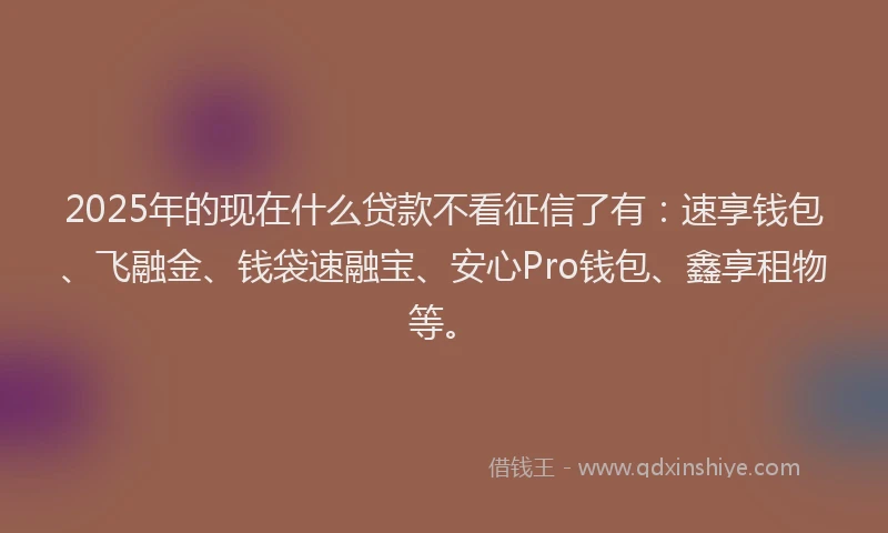 2025年的现在什么贷款不看征信了有：速享钱包、飞融金、钱袋速融宝、安心Pro钱包、鑫享租物等。