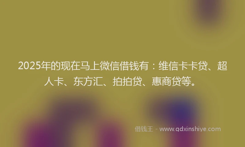 2025年的现在马上微信借钱有：维信卡卡贷、超人卡、东方汇、拍拍贷、惠商贷等。
