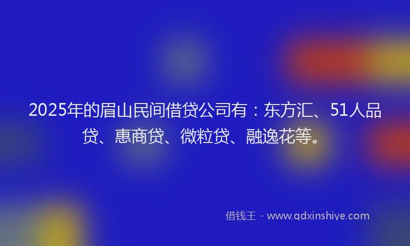 2025年的眉山民间借贷公司有：东方汇、51人品贷、惠商贷、微粒贷、融逸花等。
