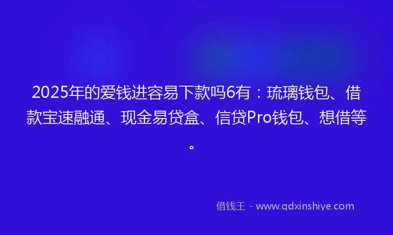2025年的爱钱进容易下款吗6有：琉璃钱包、借款宝速融通、现金易贷盒、信贷Pro钱包、想借等。