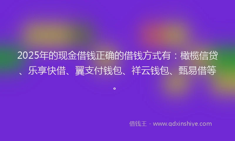 2025年的现金借钱正确的借钱方式有：橄榄信贷、乐享快借、翼支付钱包、祥云钱包、甄易借等。