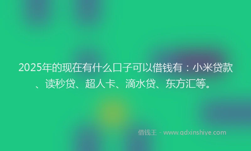2025年的现在有什么口子可以借钱有：小米贷款、读秒贷、超人卡、滴水贷、东方汇等。