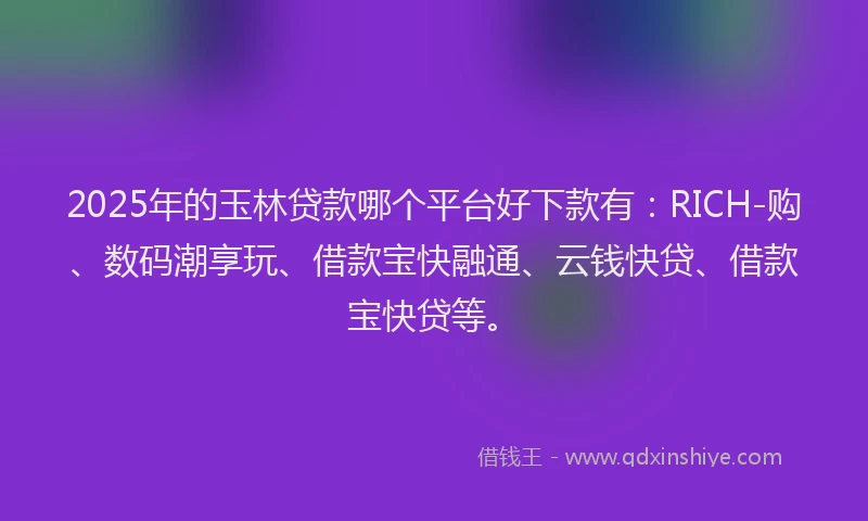 2025年的玉林贷款哪个平台好下款有：RICH-购、数码潮享玩、借款宝快融通、云钱快贷、借款宝快贷等。