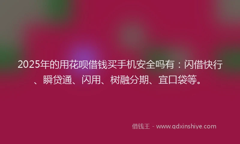 2025年的用花呗借钱买手机安全吗有：闪借快行、瞬贷通、闪用、树融分期、宜口袋等。