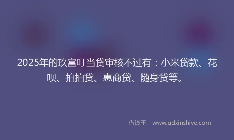 2025年的玖富叮当贷审核不过有：小米贷款、花呗、拍拍贷、惠商贷、随身贷等。