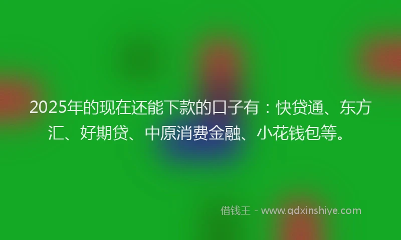 2025年的现在还能下款的口子有：快贷通、东方汇、好期贷、中原消费金融、小花钱包等。