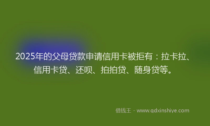2025年的父母贷款申请信用卡被拒有：拉卡拉、信用卡贷、还呗、拍拍贷、随身贷等。