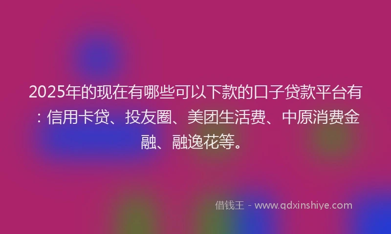 2025年的现在有哪些可以下款的口子贷款平台有：信用卡贷、投友圈、美团生活费、中原消费金融、融逸花等。