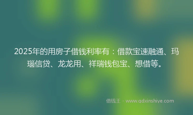 2025年的用房子借钱利率有：借款宝速融通、玛瑙信贷、龙龙用、祥瑞钱包宝、想借等。