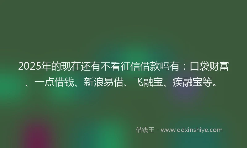 2025年的现在还有不看征信借款吗有：口袋财富、一点借钱、新浪易借、飞融宝、疾融宝等。