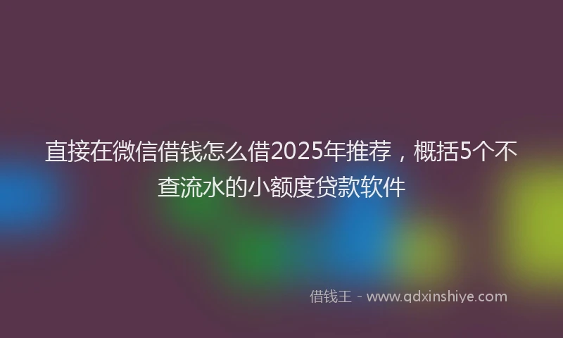 直接在微信借钱怎么借2025年推荐，概括5个不查流水的小额度贷款软件