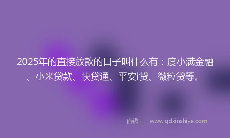 2025年的直接放款的口子叫什么有：度小满金融、小米贷款、快贷通、平安i贷、微粒贷等。