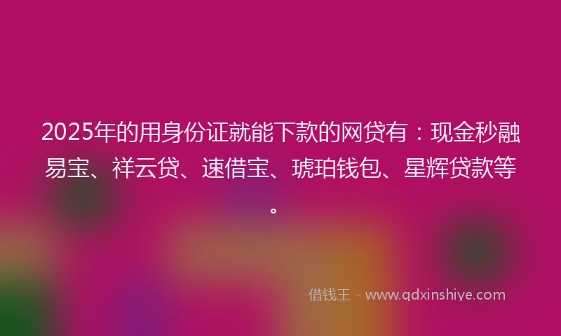 2025年的用身份证就能下款的网贷有：现金秒融易宝、祥云贷、速借宝、琥珀钱包、星辉贷款等。