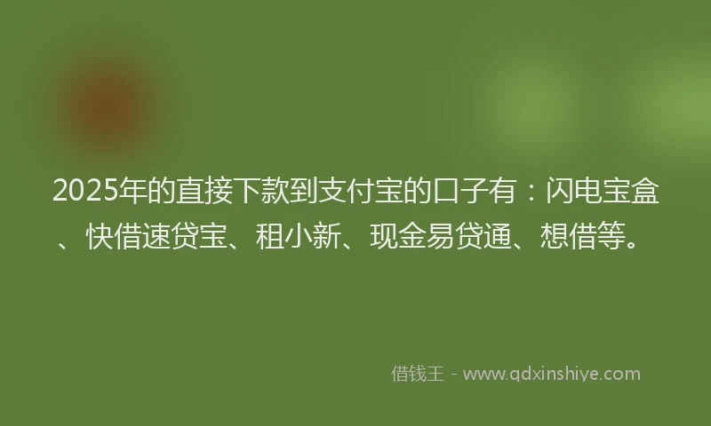 2025年的直接下款到支付宝的口子有：闪电宝盒、快借速贷宝、租小新、现金易贷通、想借等。