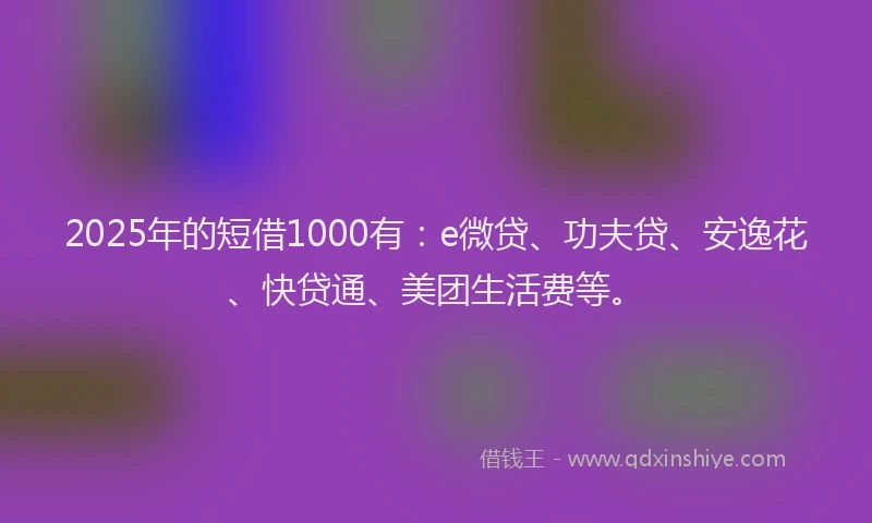 2025年的短借1000有：e微贷、功夫贷、安逸花、快贷通、美团生活费等。