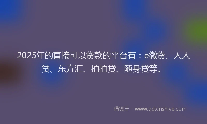 2025年的直接可以贷款的平台有：e微贷、人人贷、东方汇、拍拍贷、随身贷等。