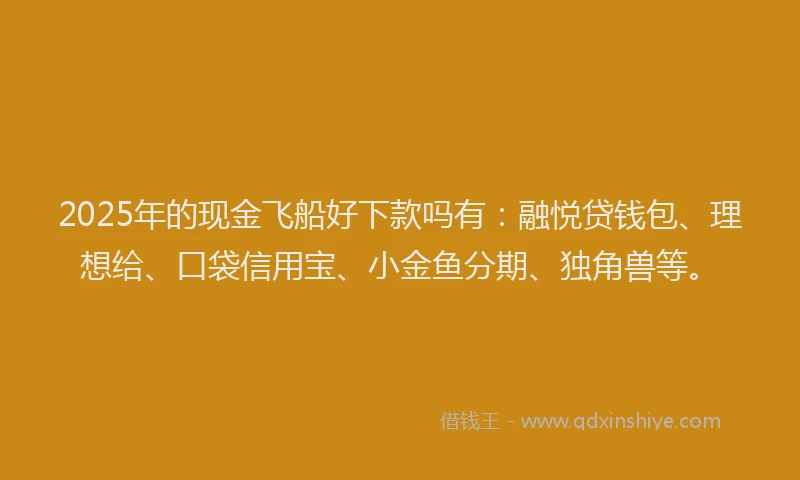 2025年的现金飞船好下款吗有：融悦贷钱包、理想给、口袋信用宝、小金鱼分期、独角兽等。