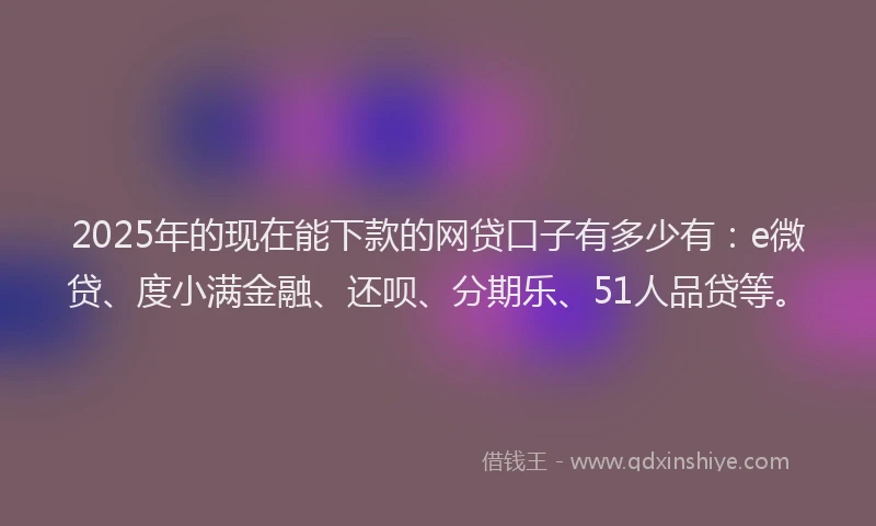 2025年的现在能下款的网贷口子有多少有：e微贷、度小满金融、还呗、分期乐、51人品贷等。