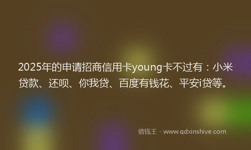 2025年的申请招商信用卡young卡不过有：小米贷款、还呗、你我贷、百度有钱花、平安i贷等。