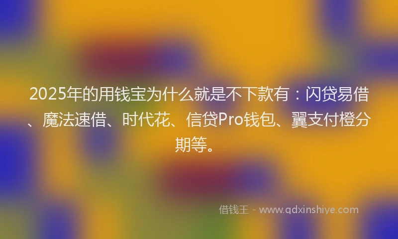 2025年的用钱宝为什么就是不下款有：闪贷易借、魔法速借、时代花、信贷Pro钱包、翼支付橙分期等。
