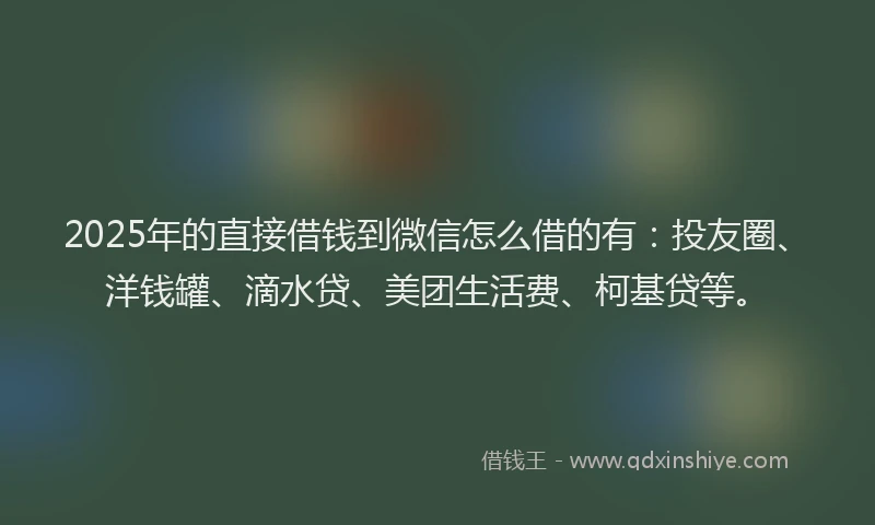 2025年的直接借钱到微信怎么借的有：投友圈、洋钱罐、滴水贷、美团生活费、柯基贷等。