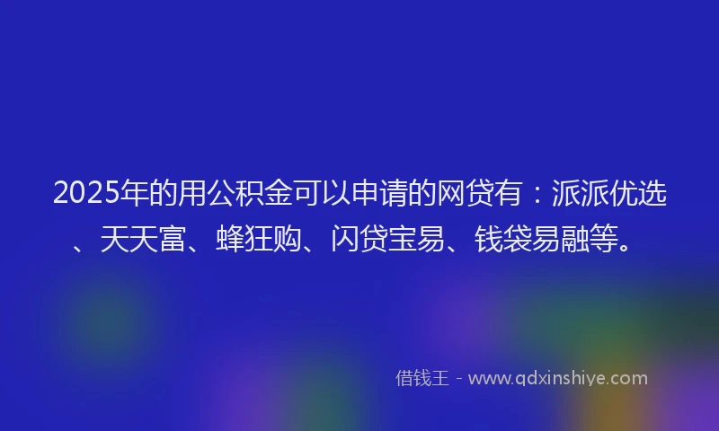 2025年的用公积金可以申请的网贷有：派派优选、天天富、蜂狂购、闪贷宝易、钱袋易融等。