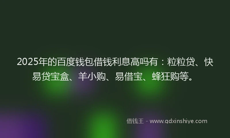 2025年的百度钱包借钱利息高吗有：粒粒贷、快易贷宝盒、羊小购、易借宝、蜂狂购等。