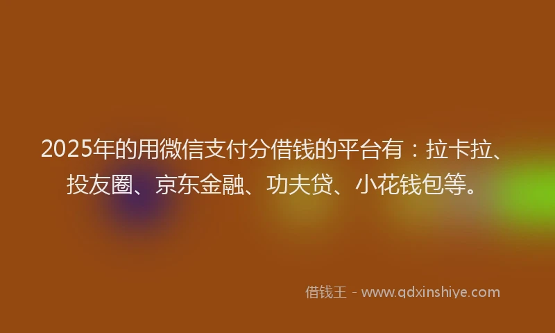 2025年的用微信支付分借钱的平台有：拉卡拉、投友圈、京东金融、功夫贷、小花钱包等。