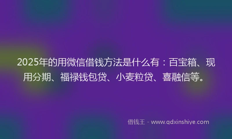 2025年的用微信借钱方法是什么有：百宝箱、现用分期、福禄钱包贷、小麦粒贷、喜融信等。