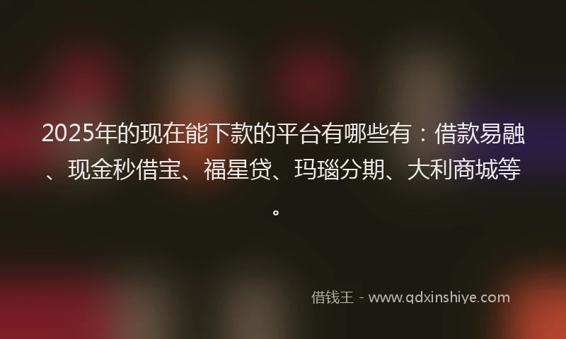 2025年的现在能下款的平台有哪些有：借款易融、现金秒借宝、福星贷、玛瑙分期、大利商城等。
