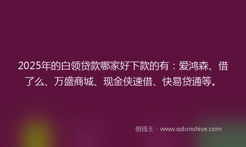 2025年的白领贷款哪家好下款的有：爱鸿森、借了么、万盛商城、现金侠速借、快易贷通等。