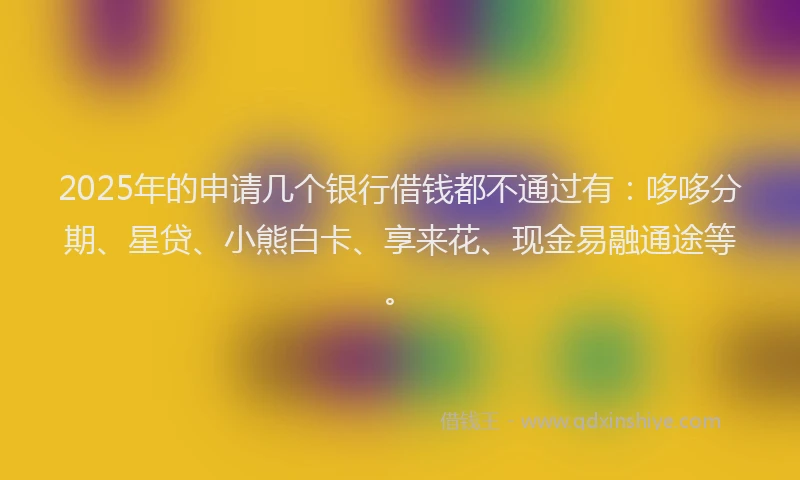 2025年的申请几个银行借钱都不通过有：哆哆分期、星贷、小熊白卡、享来花、现金易融通途等。