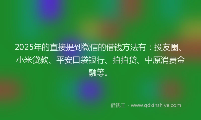 2025年的直接提到微信的借钱方法有：投友圈、小米贷款、平安口袋银行、拍拍贷、中原消费金融等。