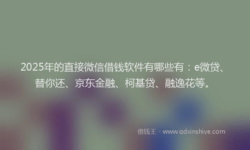 2025年的直接微信借钱软件有哪些有：e微贷、替你还、京东金融、柯基贷、融逸花等。