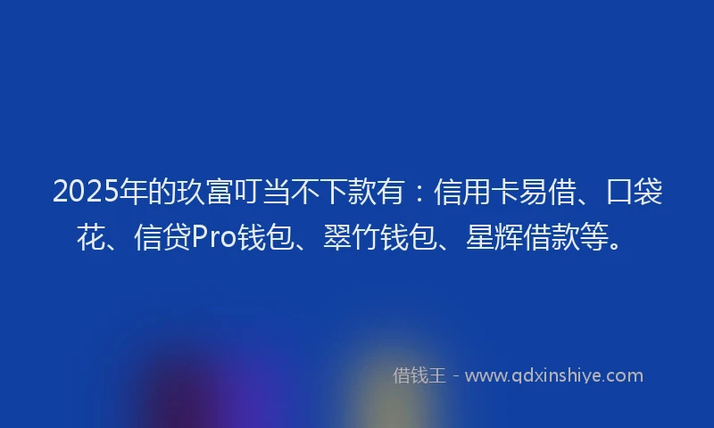 2025年的玖富叮当不下款有：信用卡易借、口袋花、信贷Pro钱包、翠竹钱包、星辉借款等。
