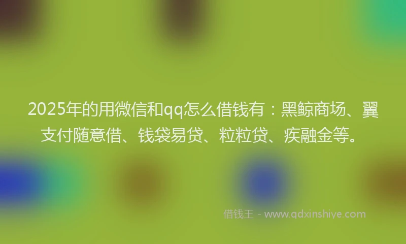 2025年的用微信和qq怎么借钱有：黑鲸商场、翼支付随意借、钱袋易贷、粒粒贷、疾融金等。